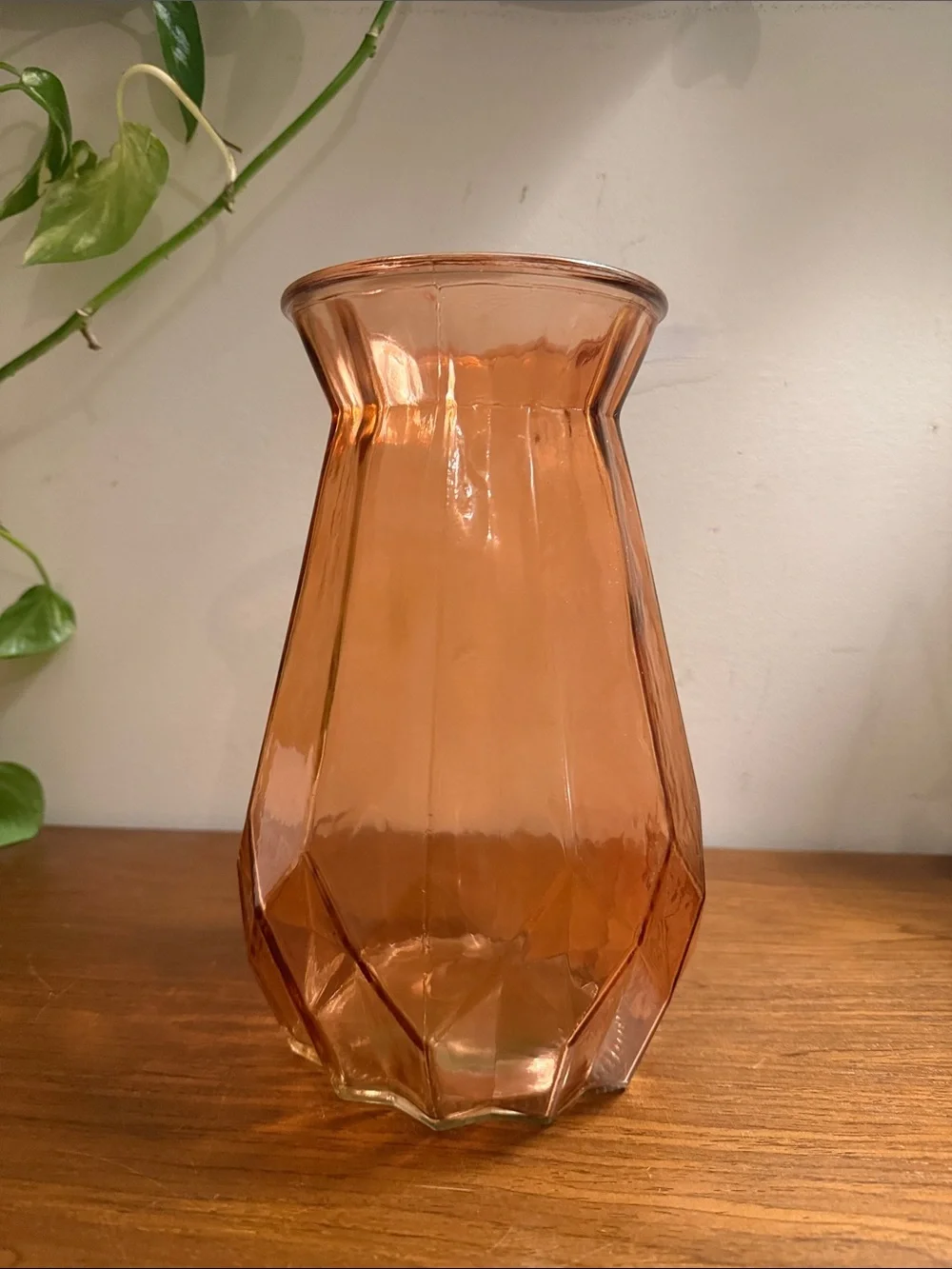 Vintage Amber Glass Faceted Vase - Home Accents
